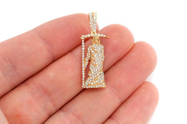 1.00ct Diamond Grim Reaper Pendant 18K Solid Gold