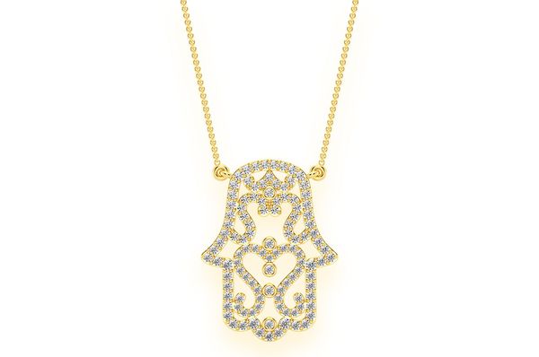0.50ct Diamond Hamsa Scroll Connected Necklace 18K Solid Gold