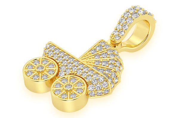 Pendentif poussette bébé 0,68 ct diamant or jaune 14 carats