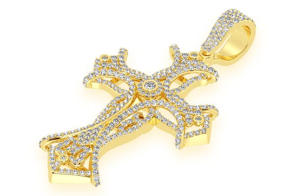 3.00ct Diamond Filigree Bezel Cross Pendant 18K Solid Gold