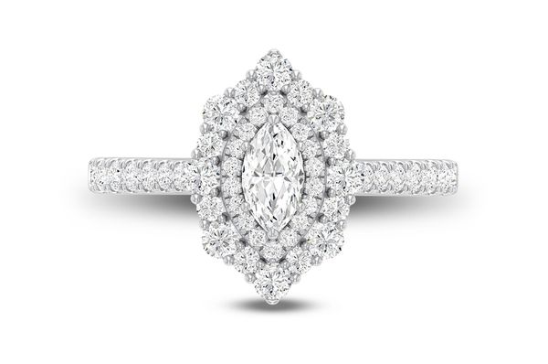 1.25ct Diamond Marquise Double Halo Scalloped All Natural Engagement Ring 14K White Gold
