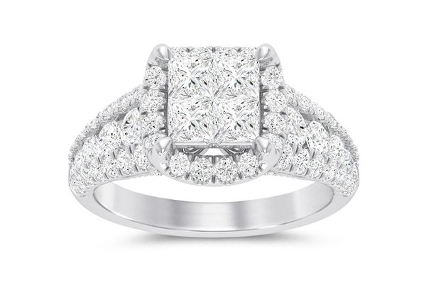2.00ct Diamond Princess Cut Quad Halo All Natural Engagement Ring 14K White Gold