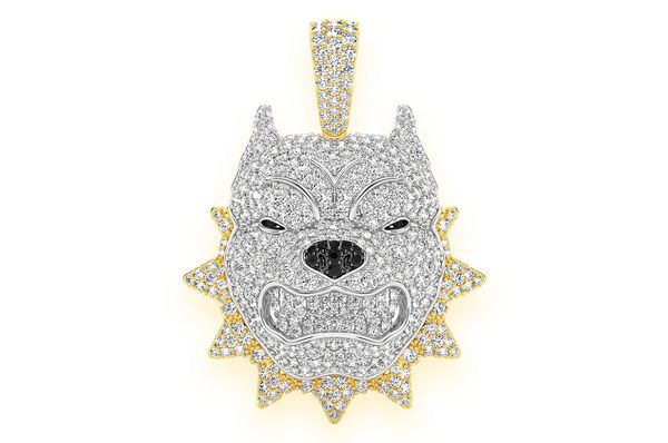 3.00ct Diamond Pitbull Spike Collar Pendant 18K Solid Gold