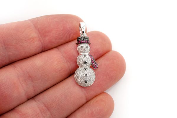 1.00ct Diamond Snowman Ruby Pendant 18K Solid Gold