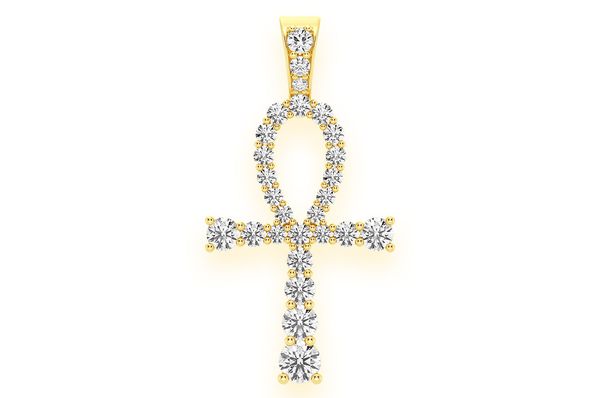 1.50ct Diamond Graduated Egyptian Ankh Pendant 18K Solid Gold
