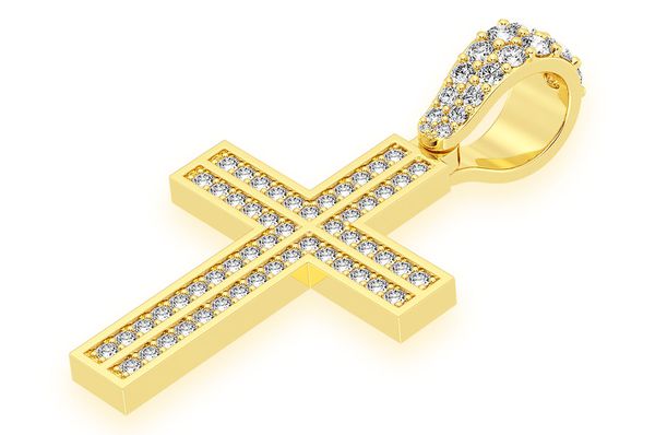 Pendentif en diamant avec croix d'accent droit 0,75 ct en or massif 14 carats