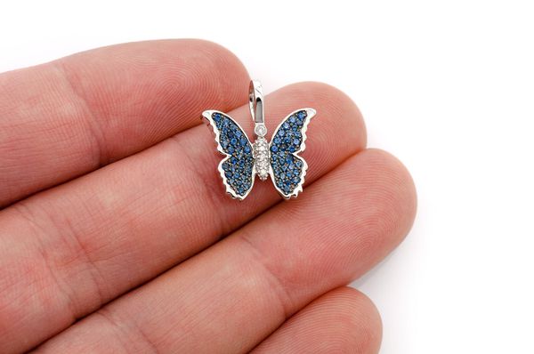 Pendentif saphir papillon et diamant 0,50 ct en or massif 14 carats