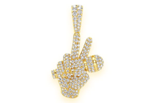 2.65ct Diamond Peace Sign Microphone Pendant 18K Solid Gold