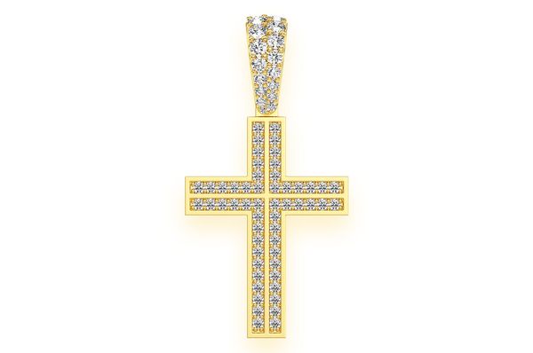 Pendentif en diamant avec croix d'accent droit 0,75 ct en or massif 14 carats