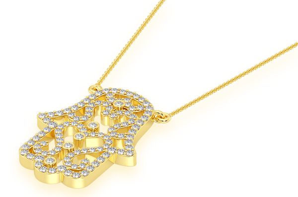 0.50ct Diamond Hamsa Scroll Connected Necklace 18K Solid Gold