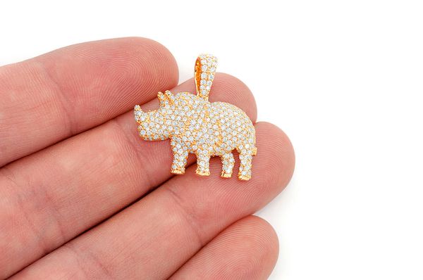 1.75ct Diamond Rhinoceros Standing Pendant 18K Solid Gold
