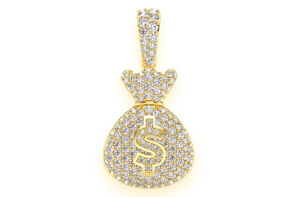 Money Bag Pendentif diamant 1,33 ct en or massif 14 carats