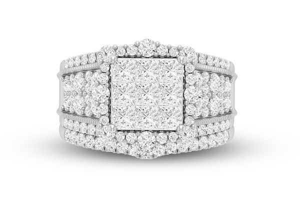2.75ct Diamond Square Cluster All Natural Engagement Ring 18K White Gold