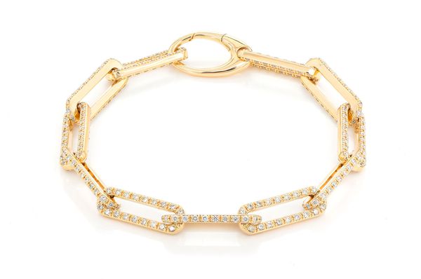 Bracelet à maillons Rolo allongés à 1 rangée de diamants de 3,25 ct en or massif 14 carats