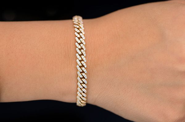 Pulsera de diamantes cubanos de 1,50 quilates de Miami, oro macizo de 4 mm y 14 quilates