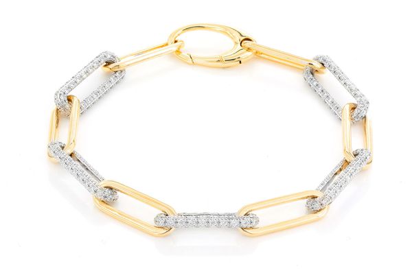 Bracelet à maillons Rolo allongés en diamant de 3,25 ct en or massif 14 carats