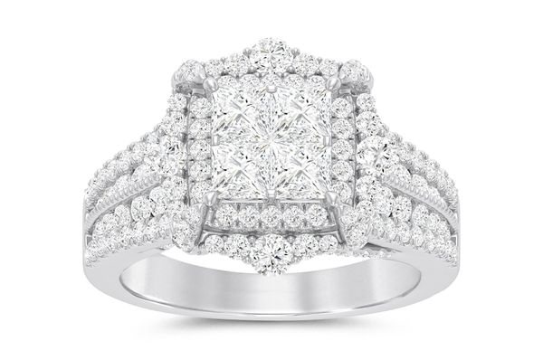 2.50ct Diamond Square Cluster Wide Band All Natural Engagement Ring 14K White Gold