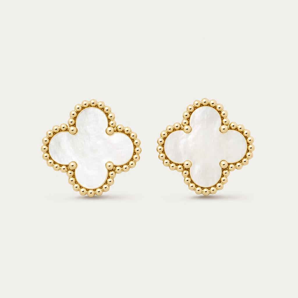 Van Cleef & Arpels Sweet Alhambra earrings mother-of-pearl 18K yellow gold clover motif — Erkals