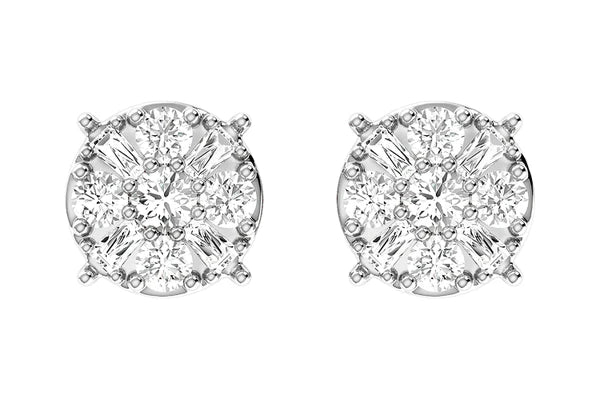 Erkals Jewellers Baguette Round Cluster Stud Earrings 18K Gold 0.45ctw