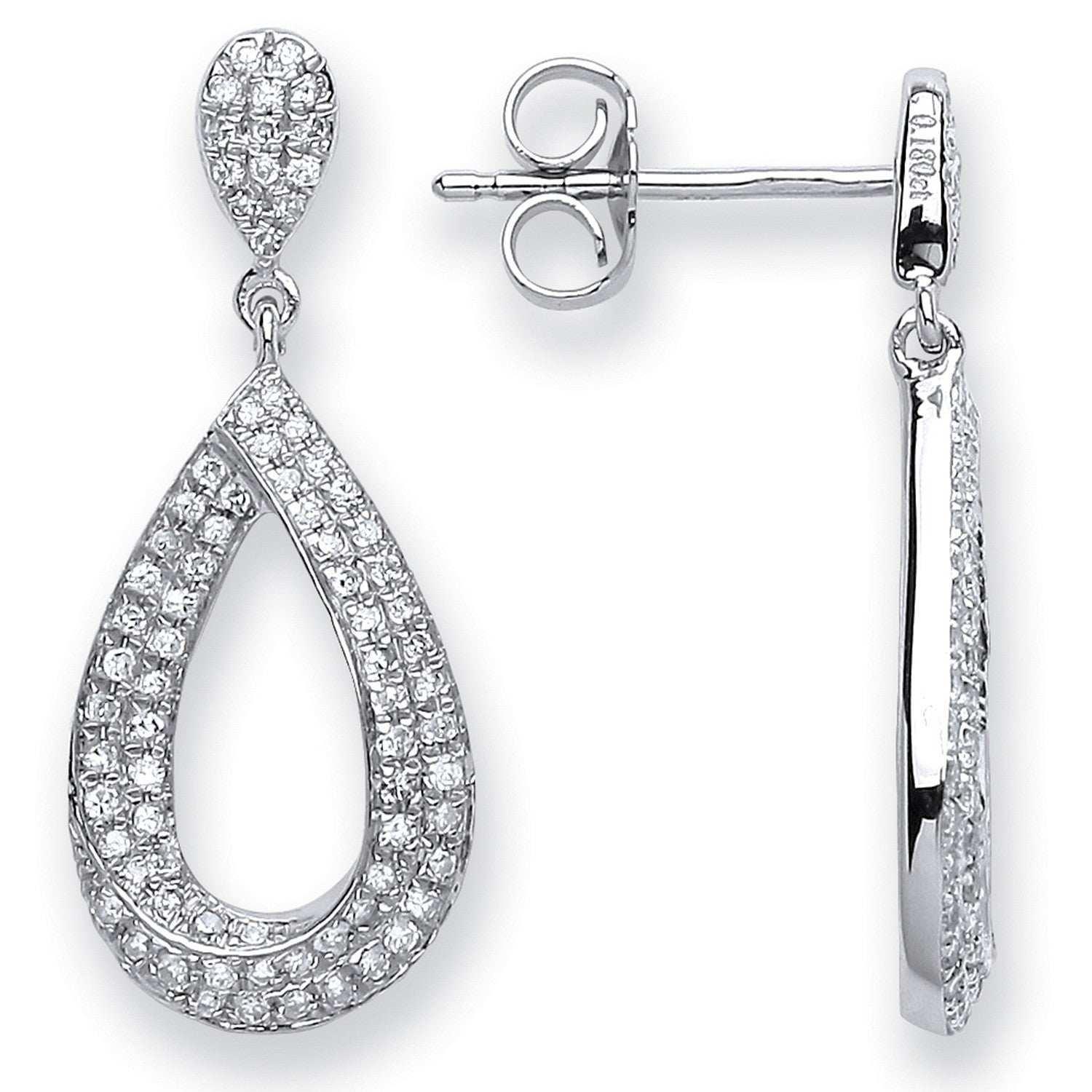 9ct White Gold Brilliant Cut 0.34ct Diamond Pear Hoop Drop Earrings