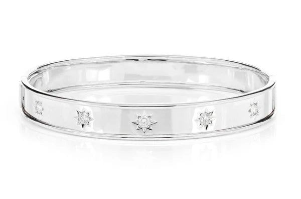 Erkals Jewellers Satin Diamond Star Bangle Bracelet 18K Gold 0.40ctw