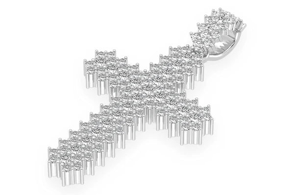 Petit pendentif en diamant à croix dentelée à 5 rangées de 0,75 ct en or massif 14 carats