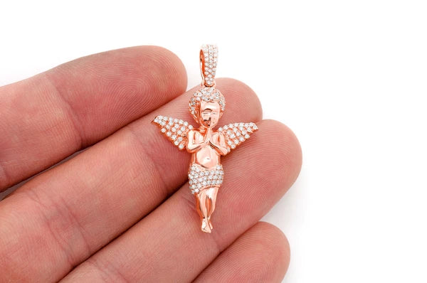 0.50ct Diamond Praying Angel Pendant 14K Solid Gold