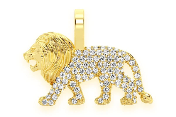 0.30ct Diamond Walking Lion Pendant 14K Solid Gold