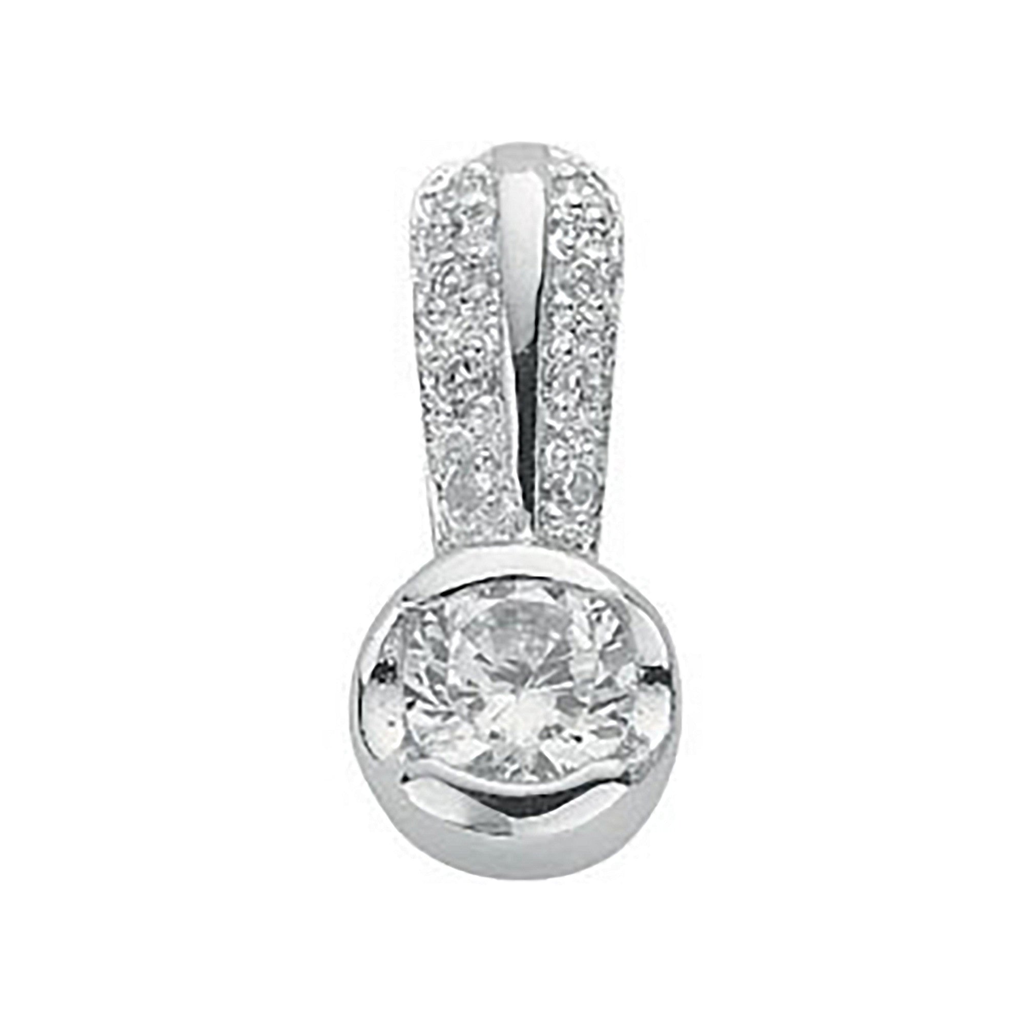 Silver Rubover Set Cz Single Stone Pendant