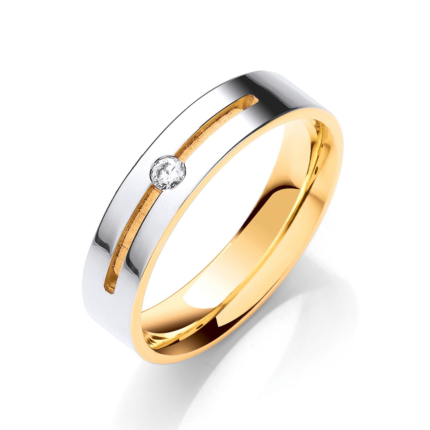 0.05ct S/S Brilliant Cut Diamond Set 5mm Y/W Flat Court Wedding Band
