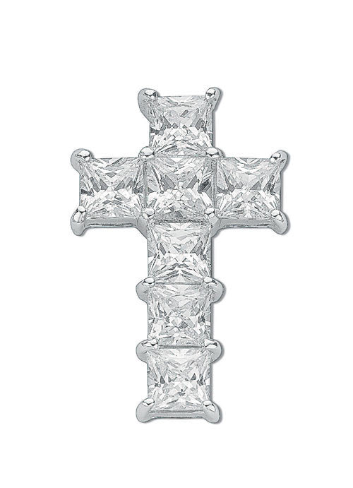 Silver Princess Cut Cz Cross