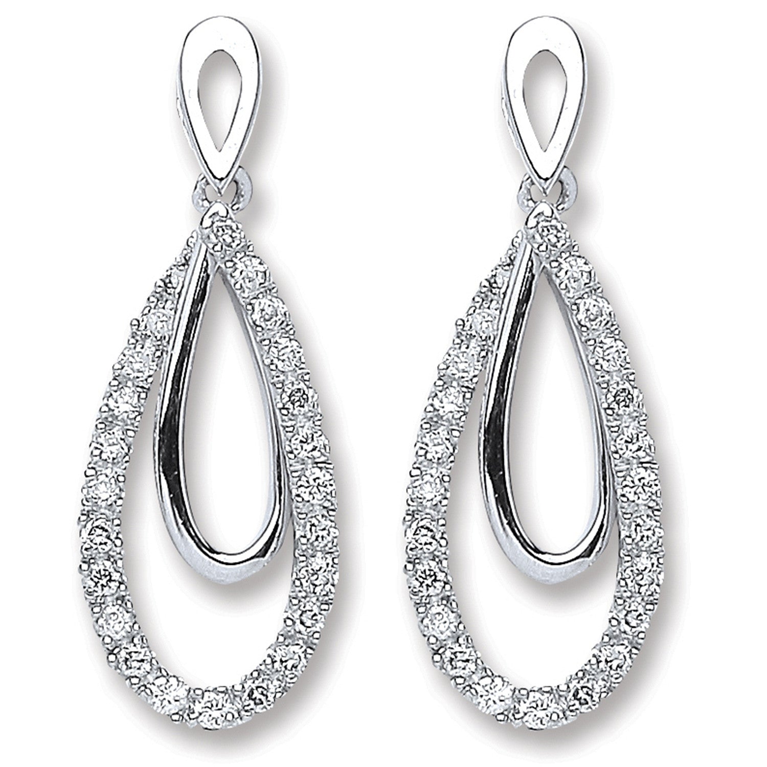 9ct White Gold Brilliant Cut 0.20ct Diamond Fancy Hoop Drop Earrings