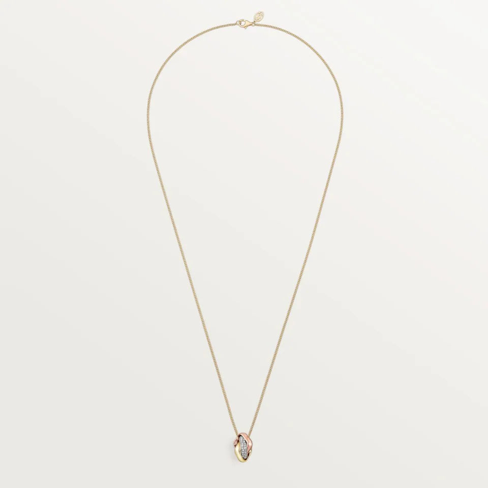 Cartier Trinity Pendant Cushion-Shaped Half-Paved Diamonds 18K White, Yellow & Rose Gold