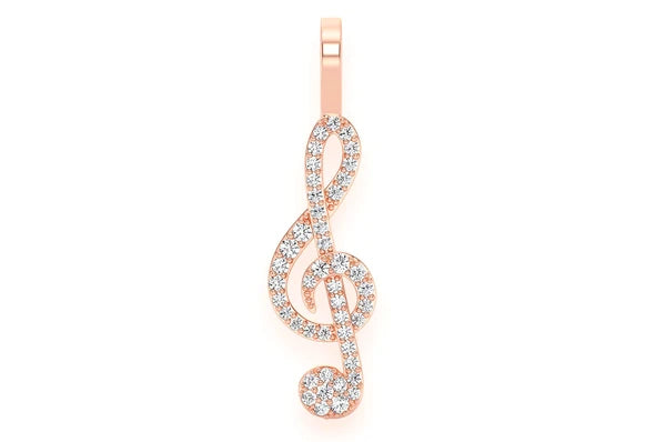 0.25ct Diamond Treble Clef Pendant 14K Solid Gold