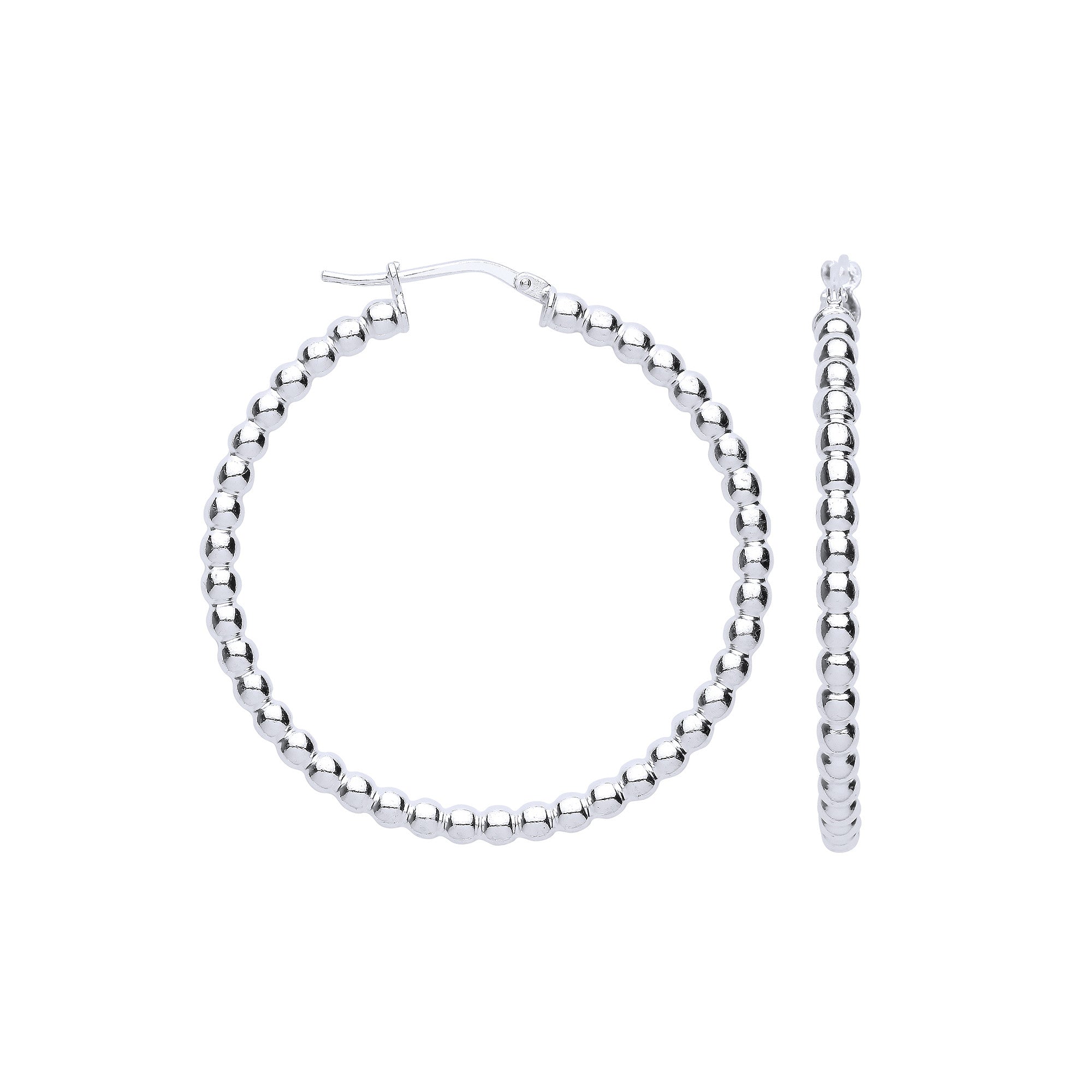 Silver Bead 41mm Hoop Earrings