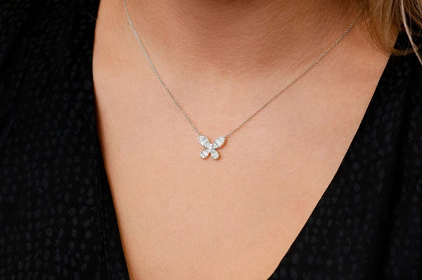 Erkals Jewellers Butterfly Baguette Pendant 18K Gold Diamond 0.33ctw