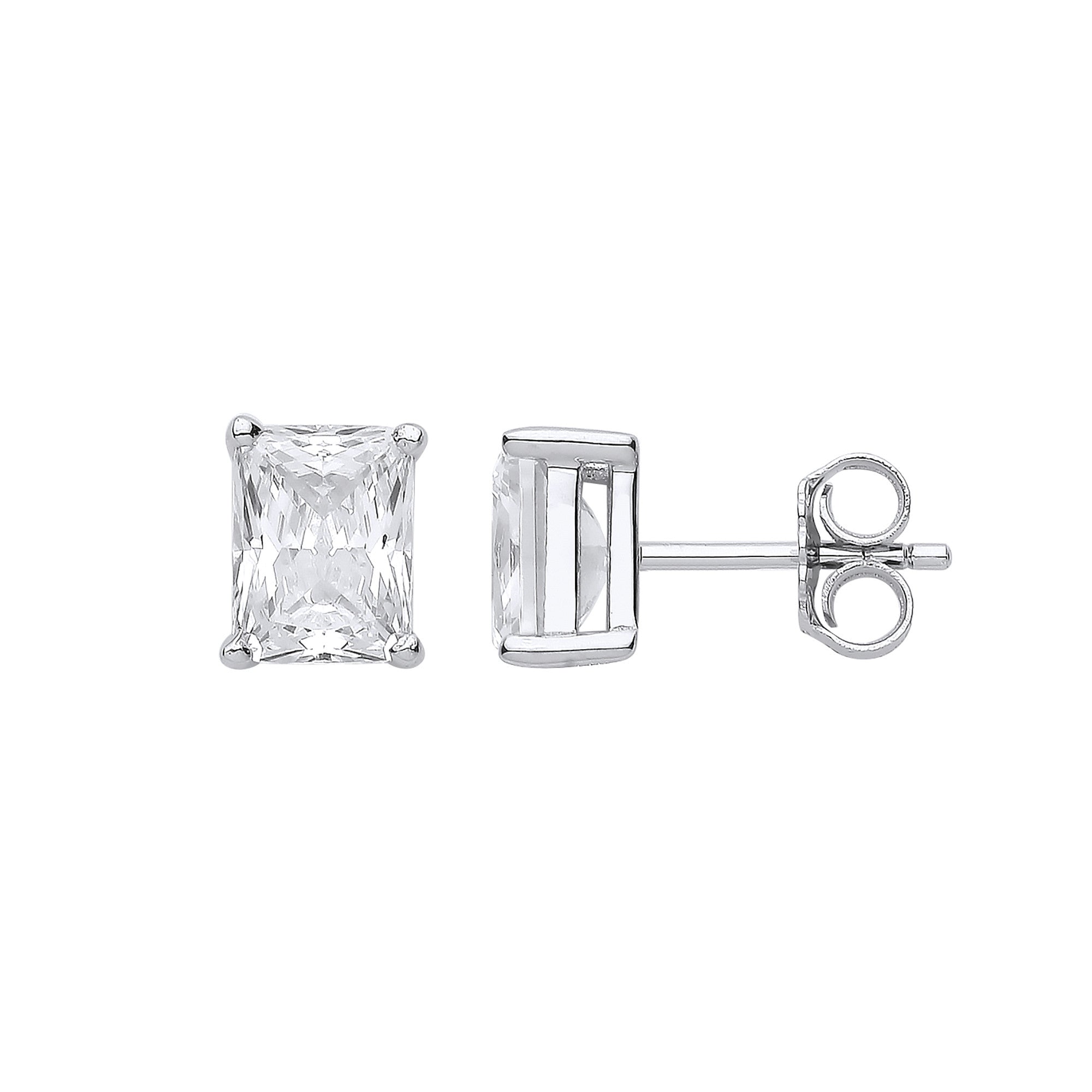 Silver CLEAR CZ Emerald Cut Stud Earrings