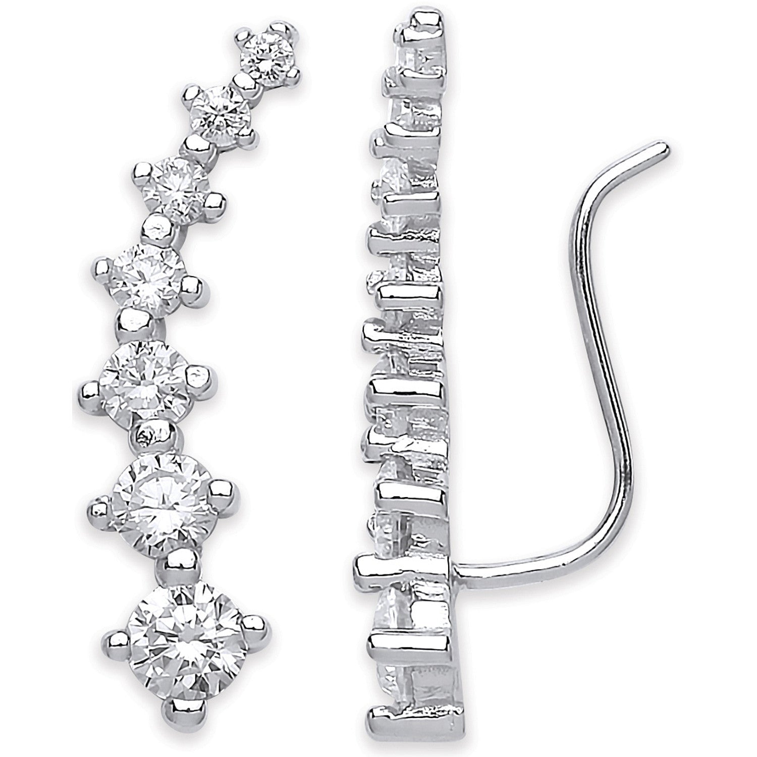 Silver Arc-shaped Ear Hook Claw Set Cz Ear Clip Earrings