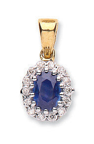 9ct Yellow Gold 0.12ct Diamond & 0.90-1.1ct Sapphire Pendant