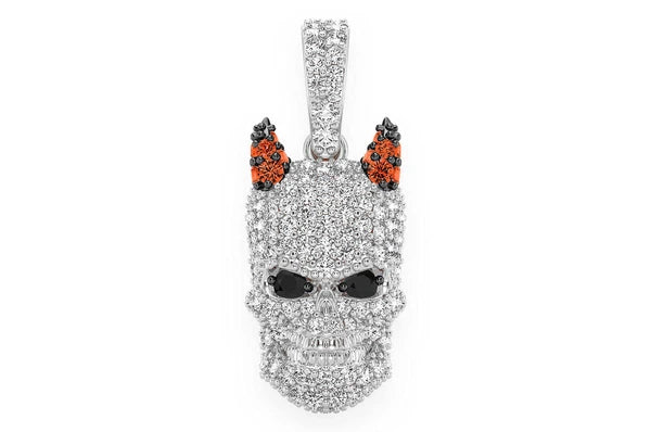 0.65ct Diamond Skull Horns Pendant 14K Solid Gold