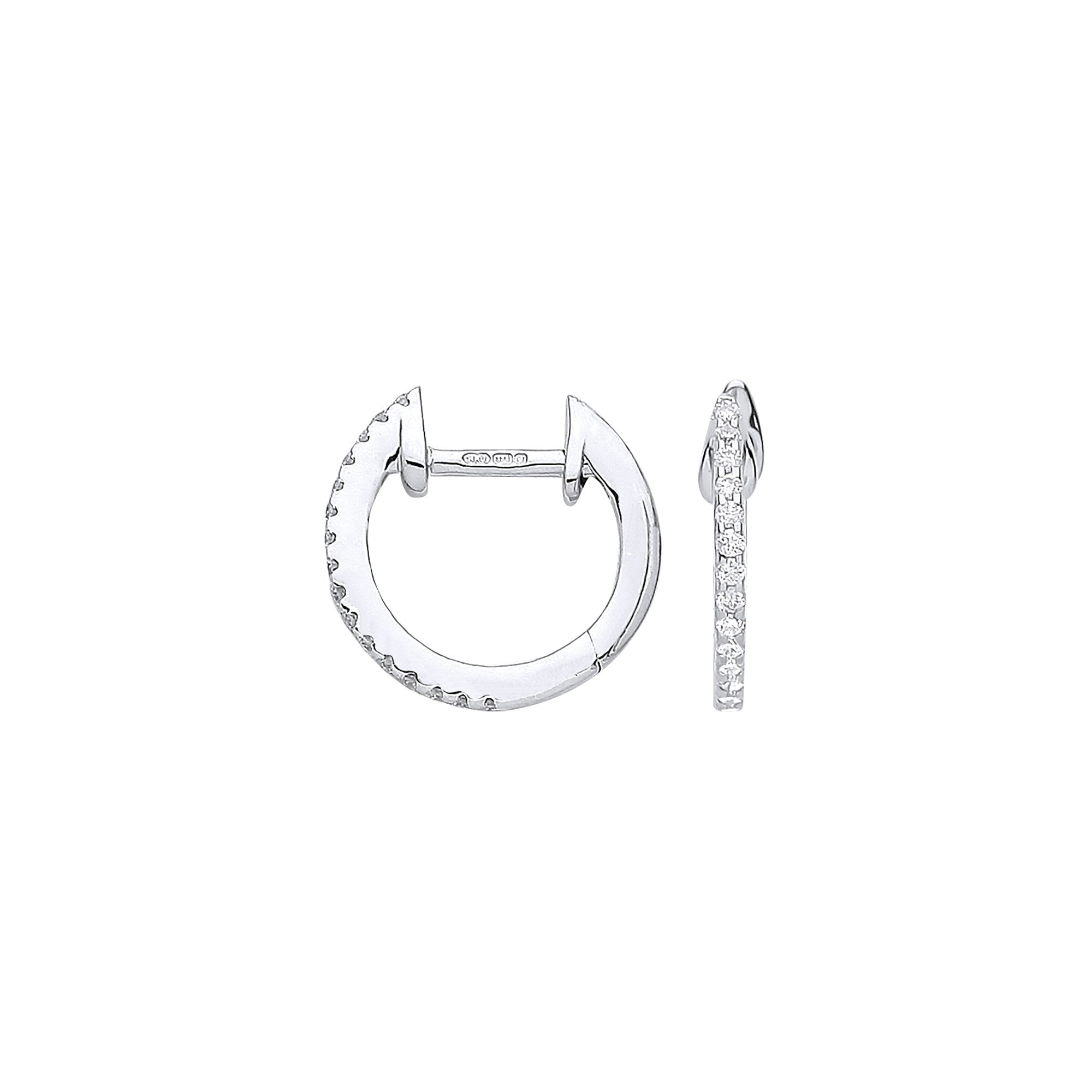 9ct White Gold Brilliant Cut 0.10ct Diamond Thin Hoop Earrings