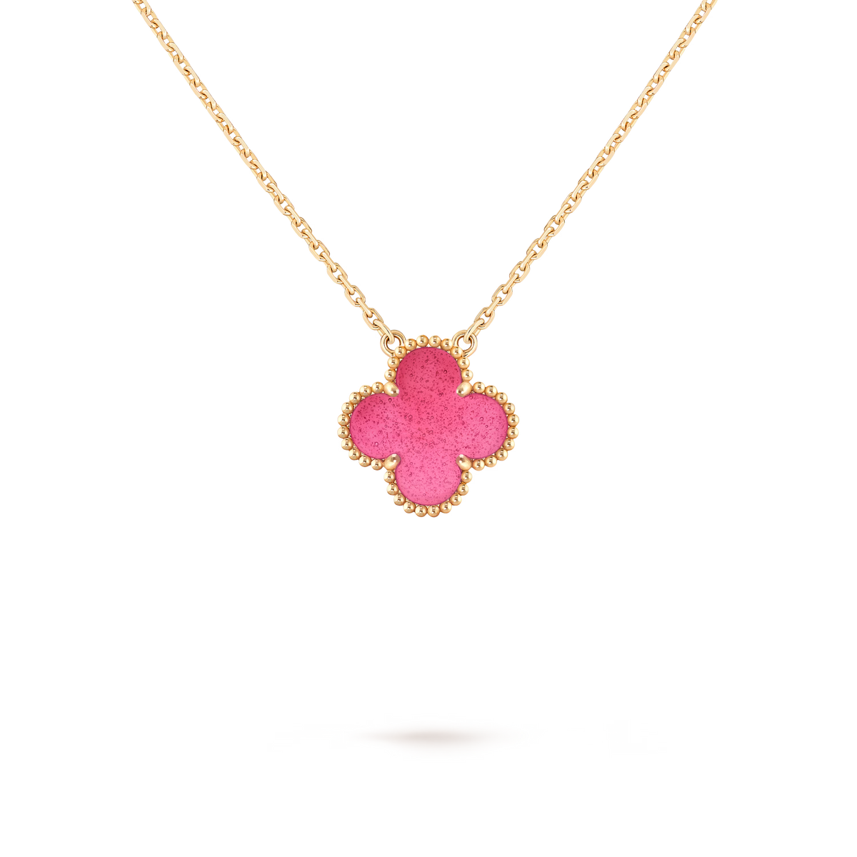 Van Cleef & Arpels Vintage Alhambra Pink Enamel Pendant 18K Yellow Gold