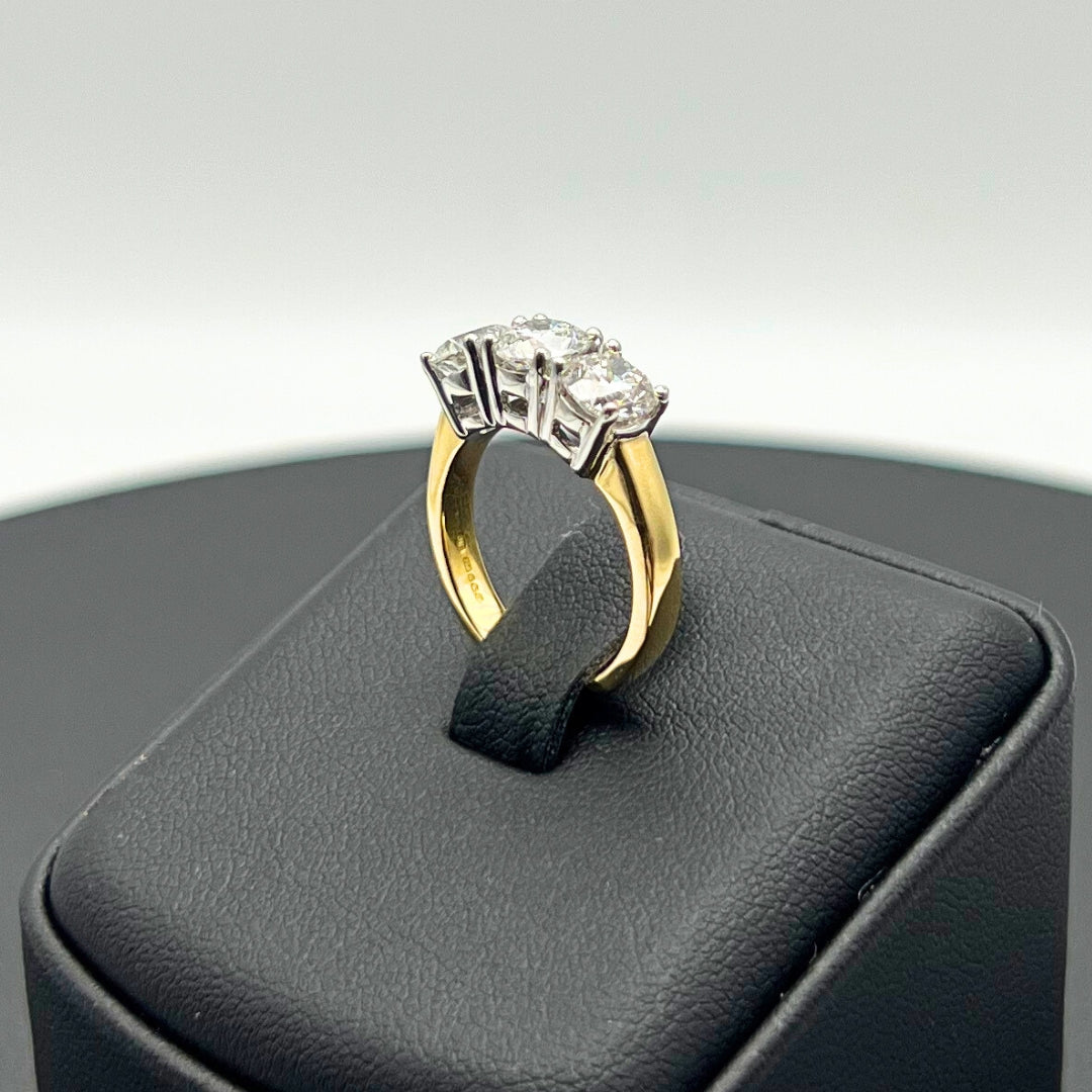 2.00ct Diamond Claw Set Trilogy Ring 18K Yellow & White Gold