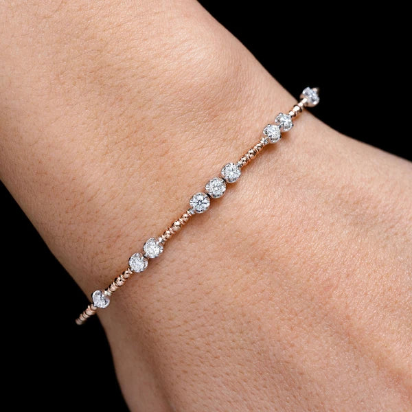 Erkals Jewellers Graduated Beaded Flex Diamond Bangle Bracelet 18K Gold 0.60ctw