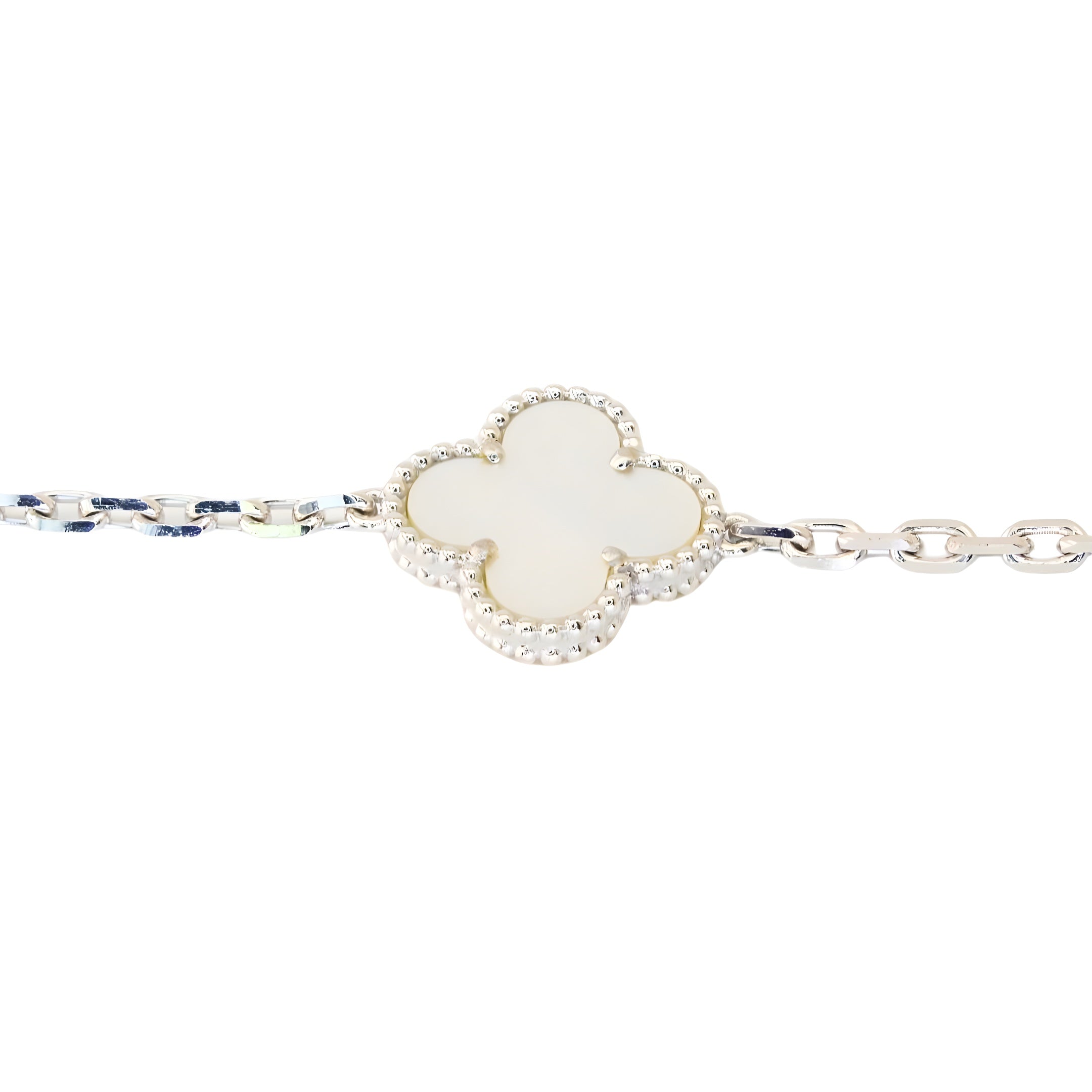 Van Cleef &amp; Arpels Vintage Alhambra Bracelet 5 Motifs Nacre Blanche Or Blanc 18 Carats