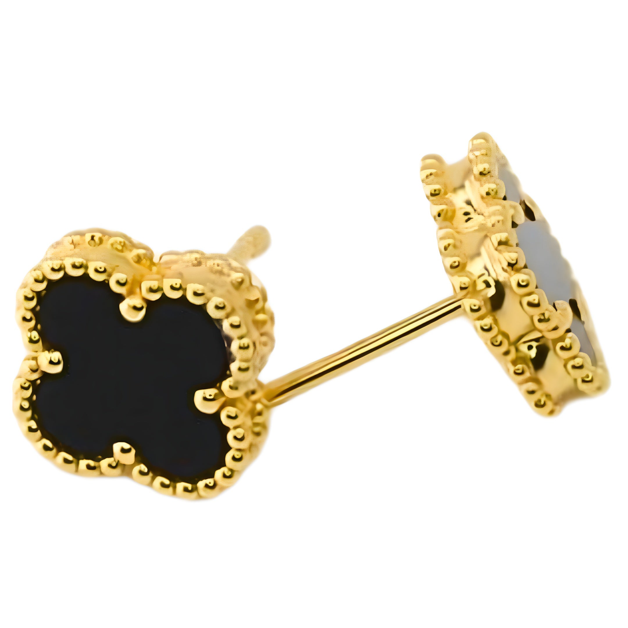 Van Cleef & Arpels Sweet Alhambra Earrings Onyx 18K Yellow Gold