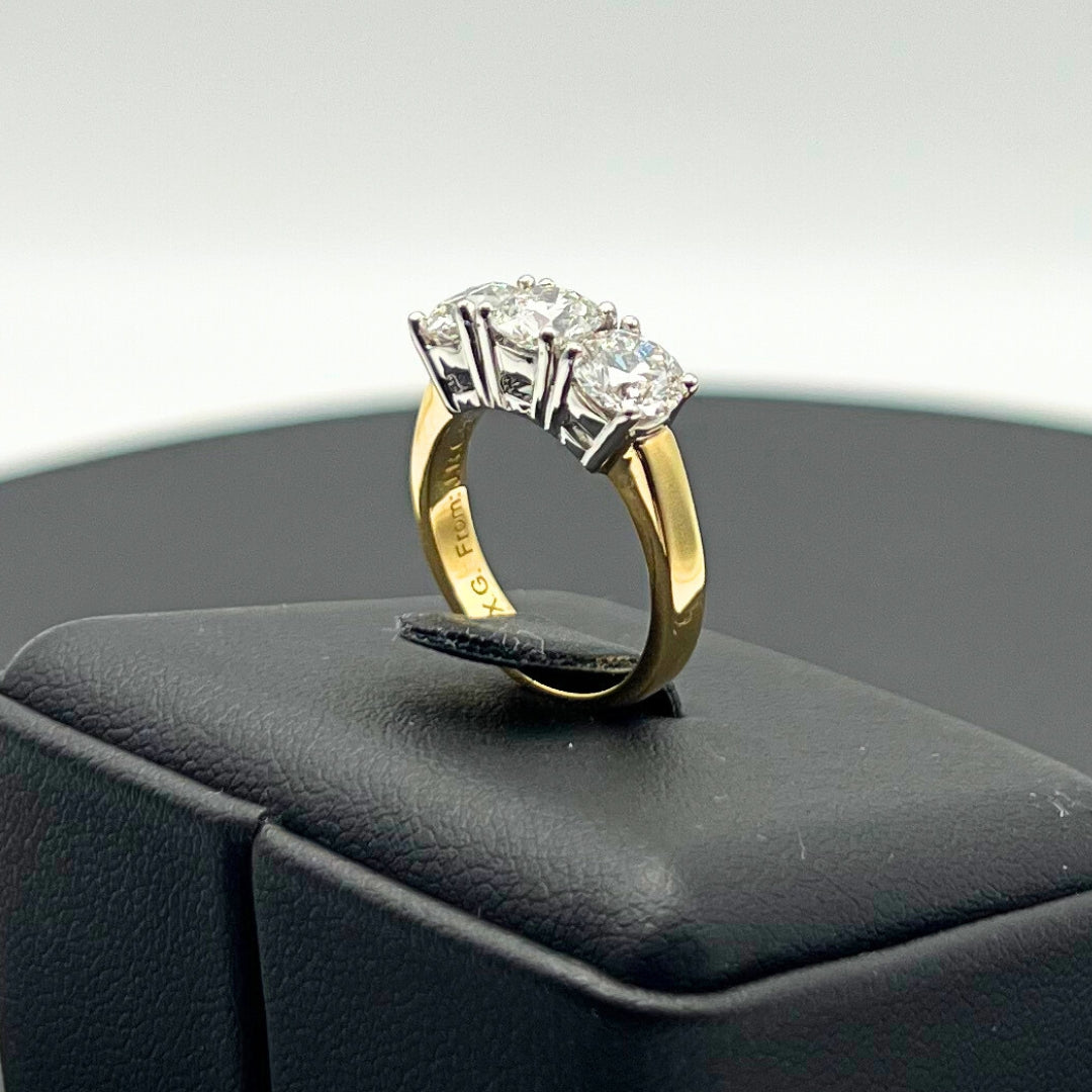 2.00ct Diamond Claw Set Trilogy Ring 18K Yellow & White Gold