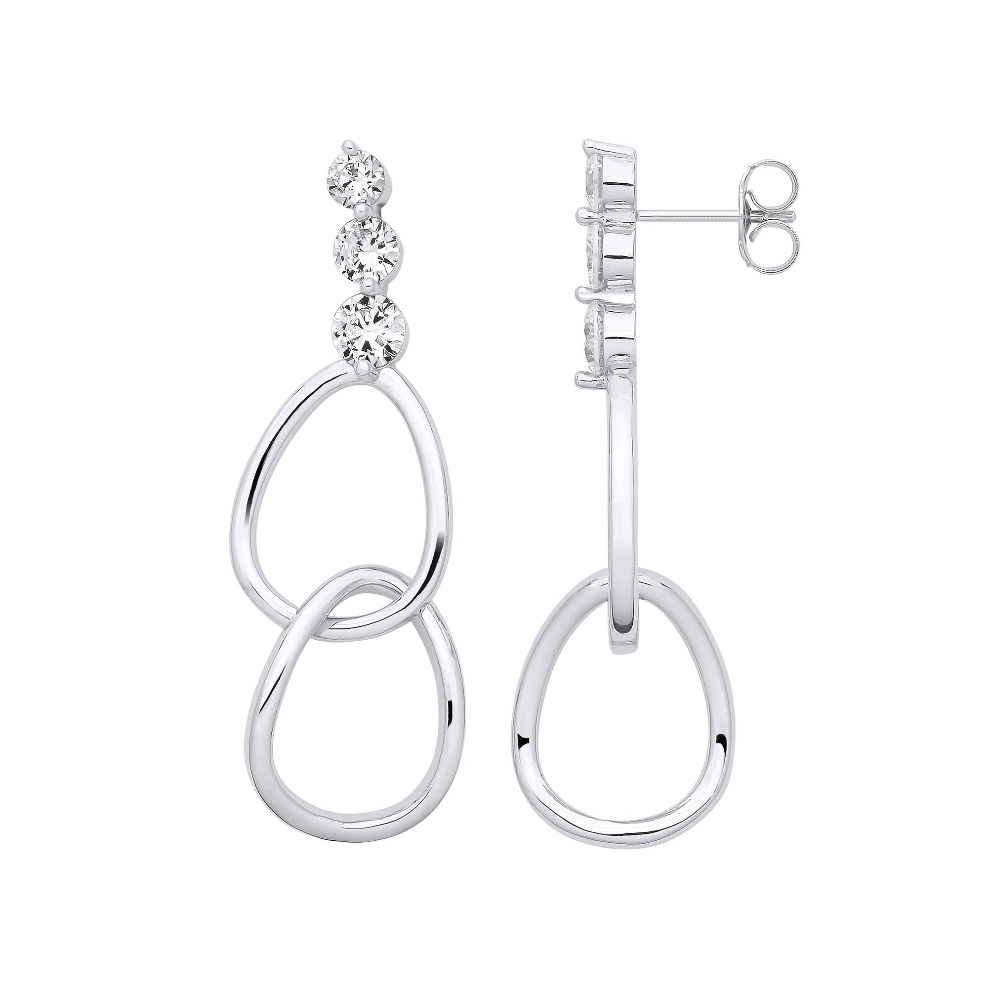 Silver Interlocked  Tear Drop CZ Earrings