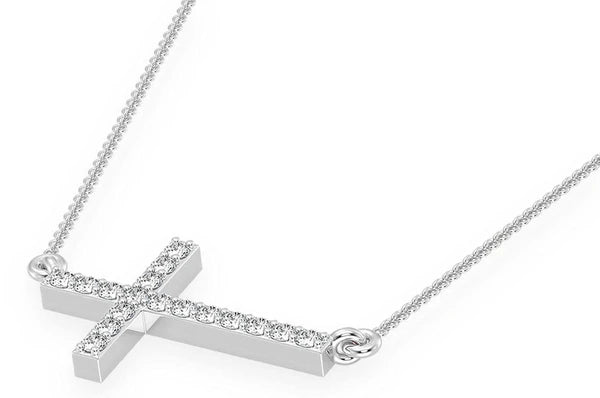 0.10ct Diamond Sideways Cross Connected Necklace 14K Solid Gold