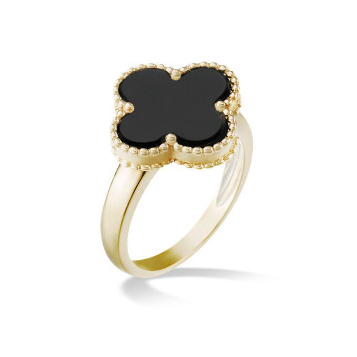 Y/G Onyx Clover Ladies Ring